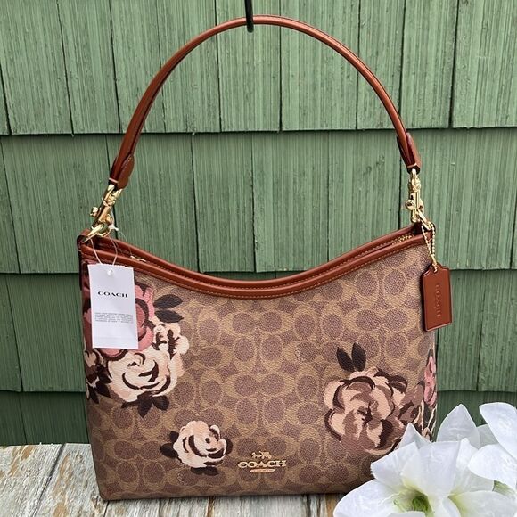 Coach Laurel Shoulder Bag In Signature Canvas With Rose Print Crossbody Purse - Picture 1 of 16